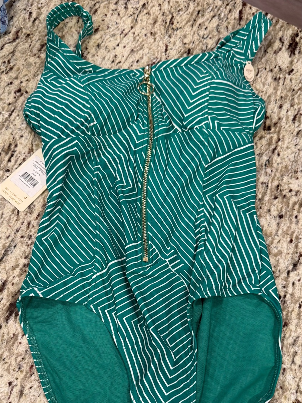 Artesands Green Striped One-Piece Swimsuit with Front Zip